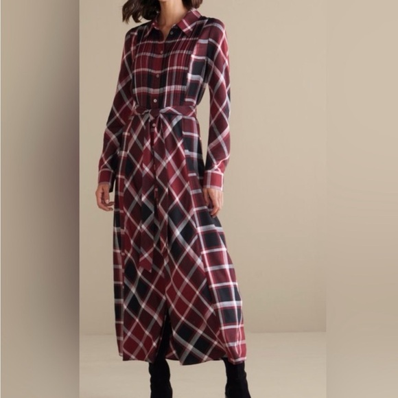 NWOT Soft Surroundings Gayle Tartan Plaid Belted Maxi Dress Size 2 Fall Vibes - Picture 1 of 5